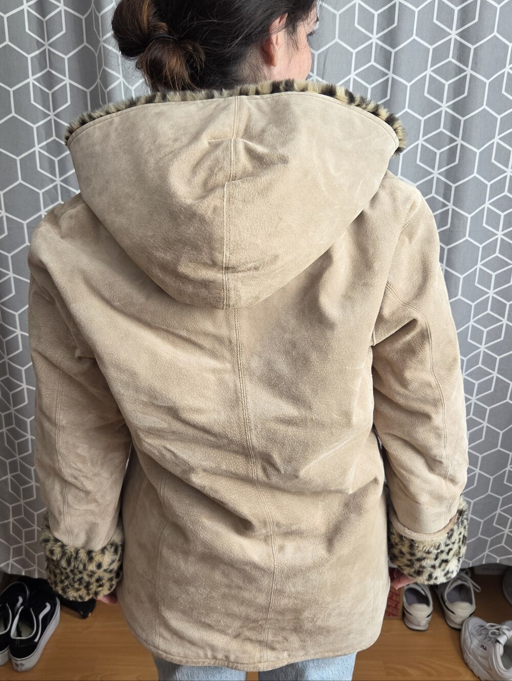 St.John's Bay Beige Genuine Leather Suede Hooded Coat
